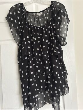 Avenue Black Sheer Polka Dot Top
